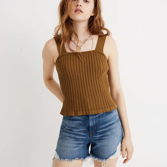 Madewell Women’s Tilney Ribbed Sweater Tank Size XS in Spiced Olive Square Neck - Picture 1 of 7